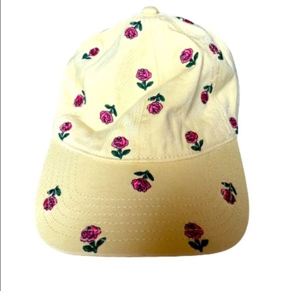 Pacsun Pale yellow dad style hat with red roses - Picture 1 of 6
